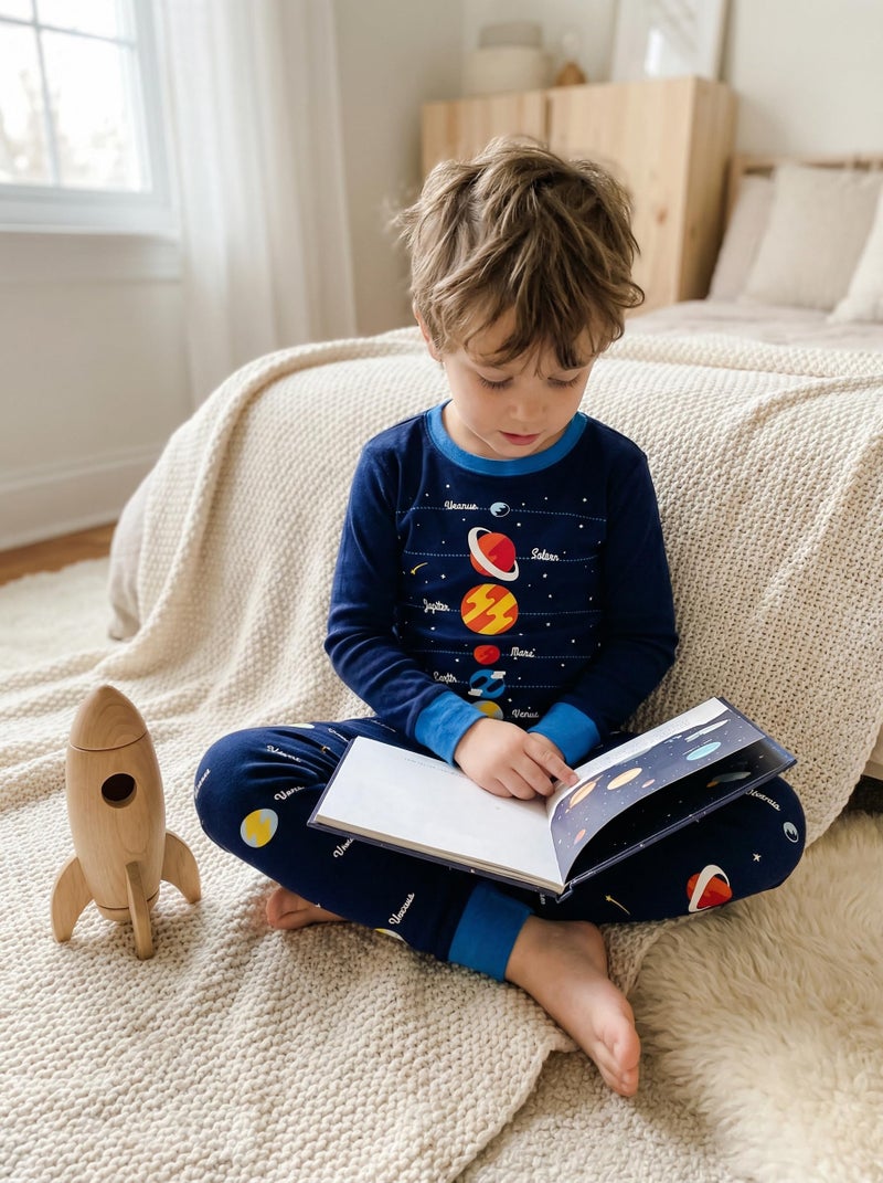 Popshion Boys Planet Pajamas 100% Cotton Pjs Toddler 2 Piece Long Sleeve Sleepwear Kids Clothes Pj Set Space Shirt 8t - Image 4